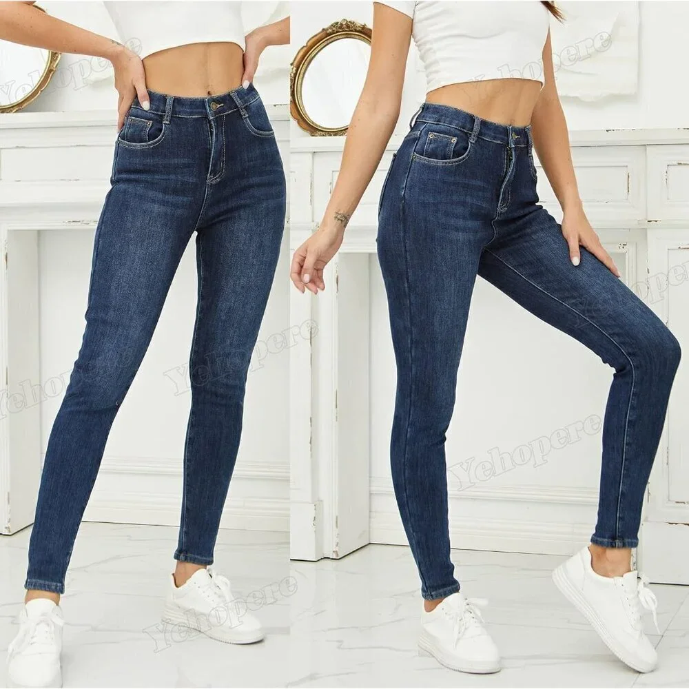 Women's Fleece Lined Slim Fit Thermal Jeans High Waist Winter Denim